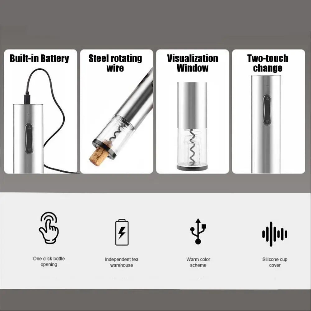 Ouvre-bouteille électrique rechargeable, extracteur de bouchon de vin, ouvre-bouteille en acier inoxydable, extracteur de bouchon de vin pour maison, cuisine, bar, extérieur.