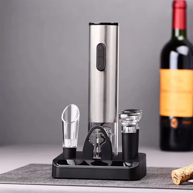 Multifunction Electric Automatic Corkscrew Wine Opener Set Wine stopper, Wine Pourer, Electric Bottle Opener with Storage Base