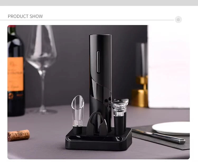 Multifunction Electric Automatic Corkscrew Wine Opener Set Wine stopper, Wine Pourer, Electric Bottle Opener with Storage Base